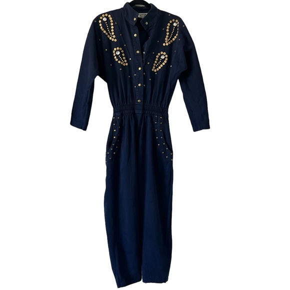 Vintage Rio Rhinestone Embellished Navy Jumpsuit - Picture 2 of 11